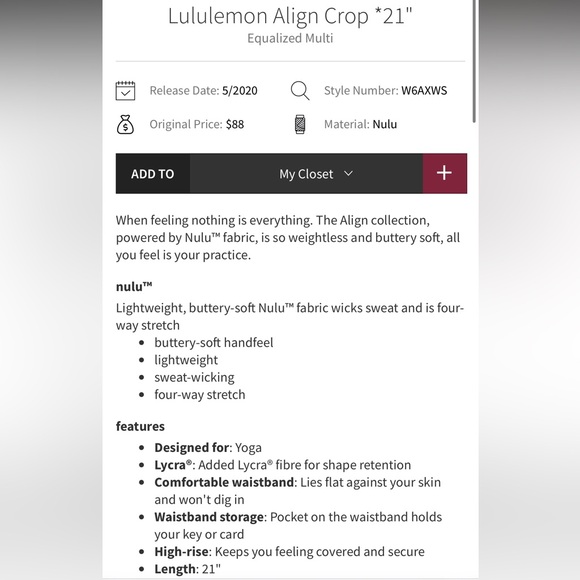 1012. NWOT - Lululemon Set Bra & 21” Crop Equalized Multi - Picture 9 of 14